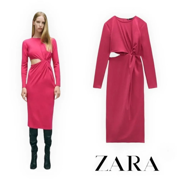 Zara Dresses & Skirts - ZARA | Fuchsia | KNOTTED DRESS WITH CUT OUT